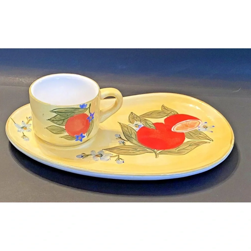 Vintage Lillian Vernon‎ Ceramic Fruit Snack Plate and Mug Set Yellow
